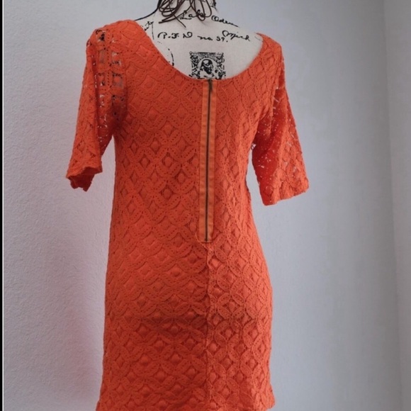 NWOT Francesca's Collections Orange Lace Mini Dress Boho Cottagecore coquette - Picture 3 of 8